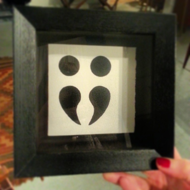 Amber Anderson's "Semi-Colon Love" butter cut print on Stonehenge paper, in lovely 6"x6" shadowbox frame with glass. Just two more weeks to check out our January exhibit, also online. #love #semicolon #prints #paper #seattle #art #ghostgallery